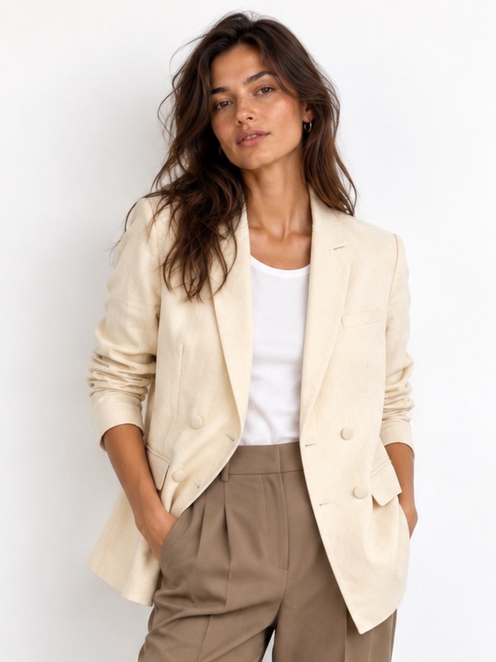 Sézane Cream Double-Breasted Blazer Size 40